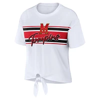Women's WEAR by Erin Andrews White Maryland Terrapins Striped Front Knot Cropped T-Shirt