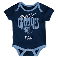 Infant Navy/Light Blue/Gray Memphis Grizzlies Slam Dunk 3-Piece Bodysuit Set