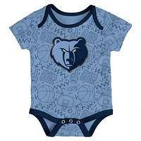 Infant Navy/Light Blue/Gray Memphis Grizzlies Slam Dunk 3-Piece Bodysuit Set