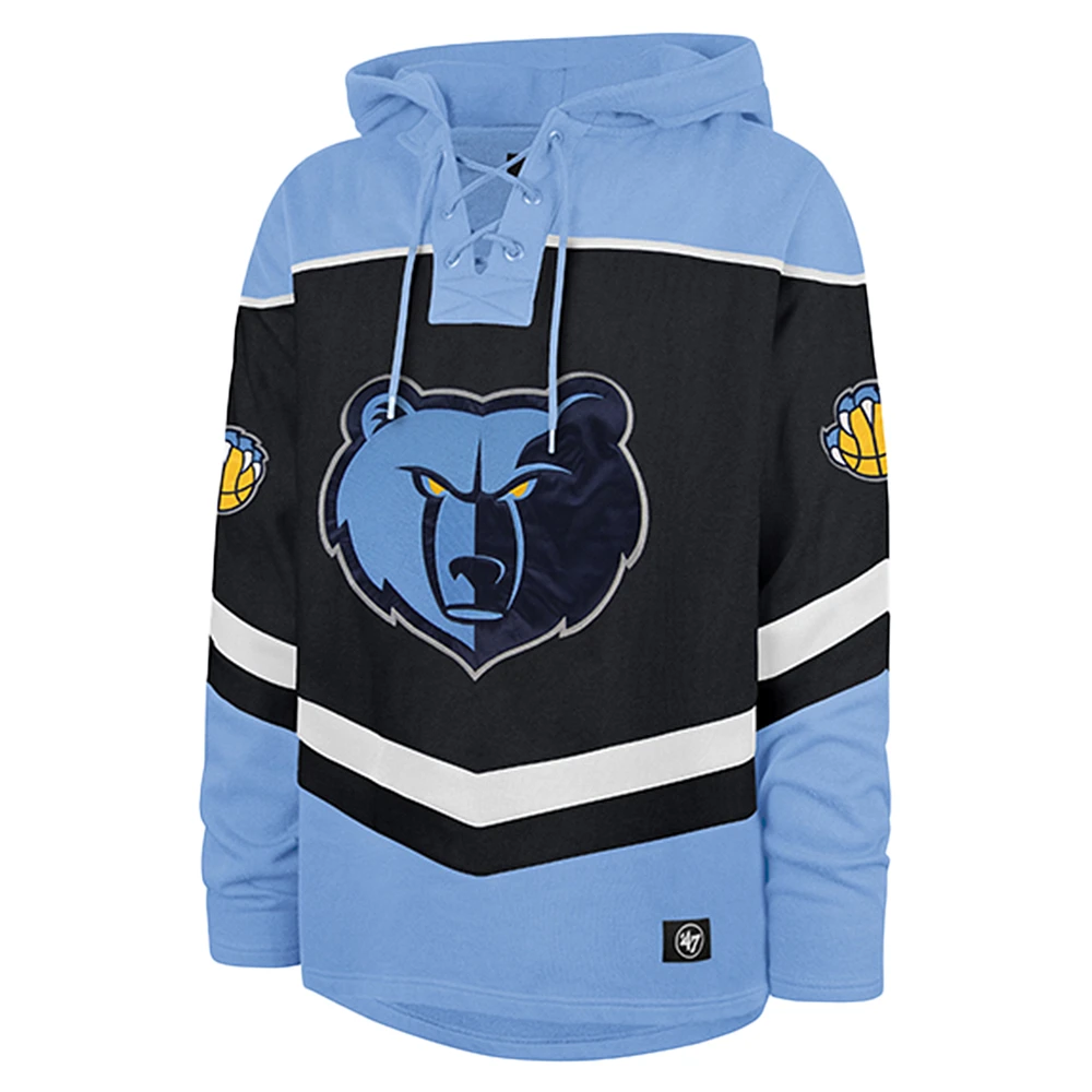 Sweat à capuche surdimensionné lacets en tri-satin pour homme '47 Navy Memphis Grizzlies