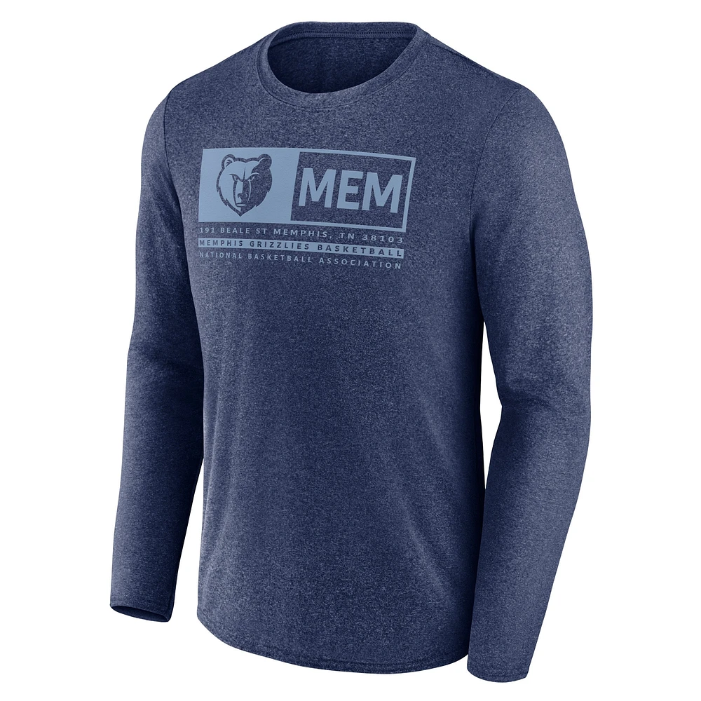 Men's Fanatics Heather Navy Memphis Grizzlies Three-Point Play T-Shirt