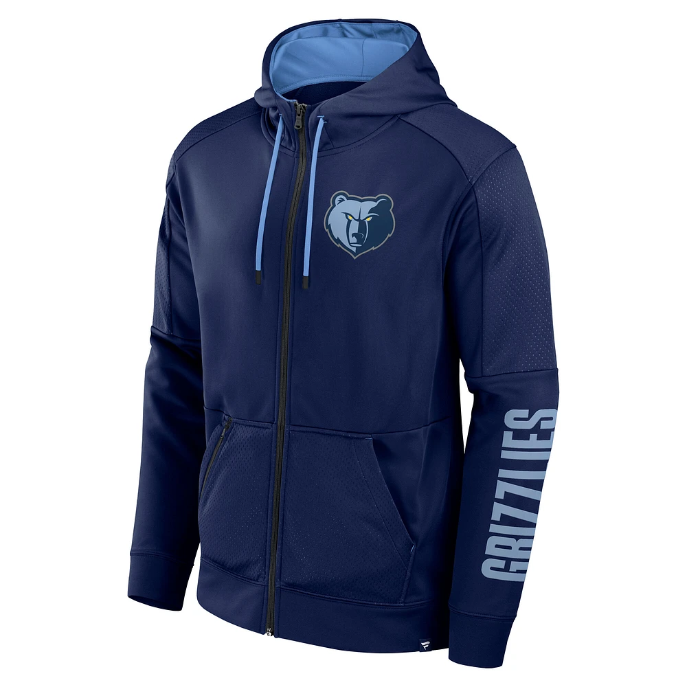 Men's Fanatics  Navy Memphis Grizzlies Baller Defender Performance Full-Zip Hoodie
