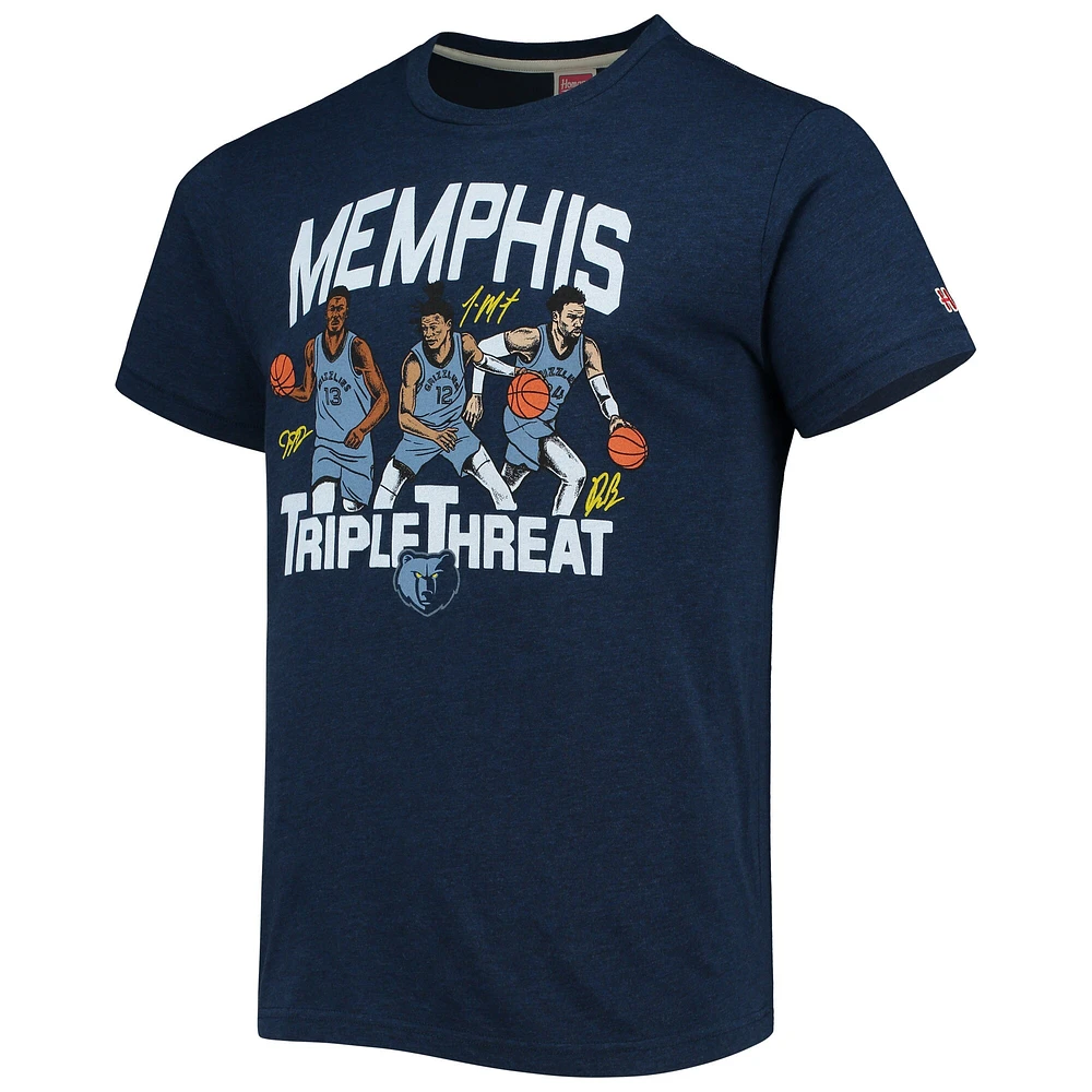 Men's Homage Jaren Jackson Jr./Ja Morant/Dillon Brooks Heathered Navy Memphis Grizzlies Triple Threat Player Tri-Blend T-Shirt
