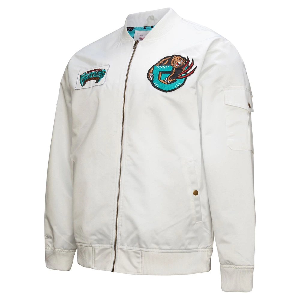 Veste en satin entièrement zippée pour homme Mitchell & Ness Memphis Grizzlies Hardwood Classics Nights Team Leader blanche