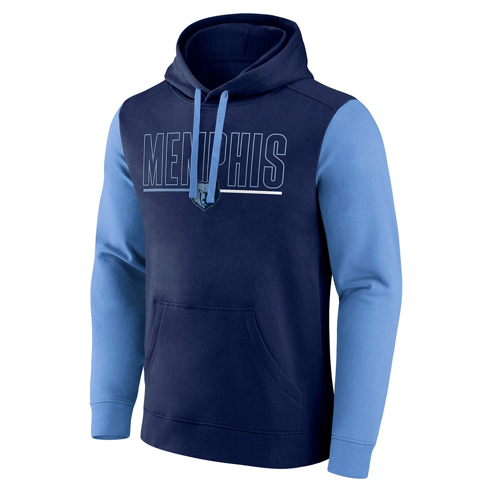 Men's Navy Memphis Grizzlies Outline Colorblock Pullover Hoodie