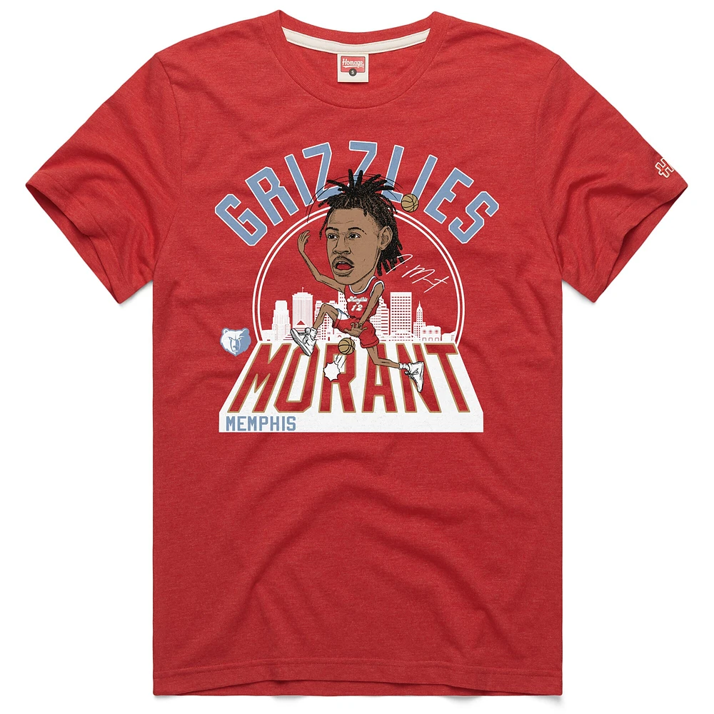 Unisex Homage Ja Morant Red Memphis Grizzlies 2024/25 City Edition Caricature Tri-Blend T-Shirt