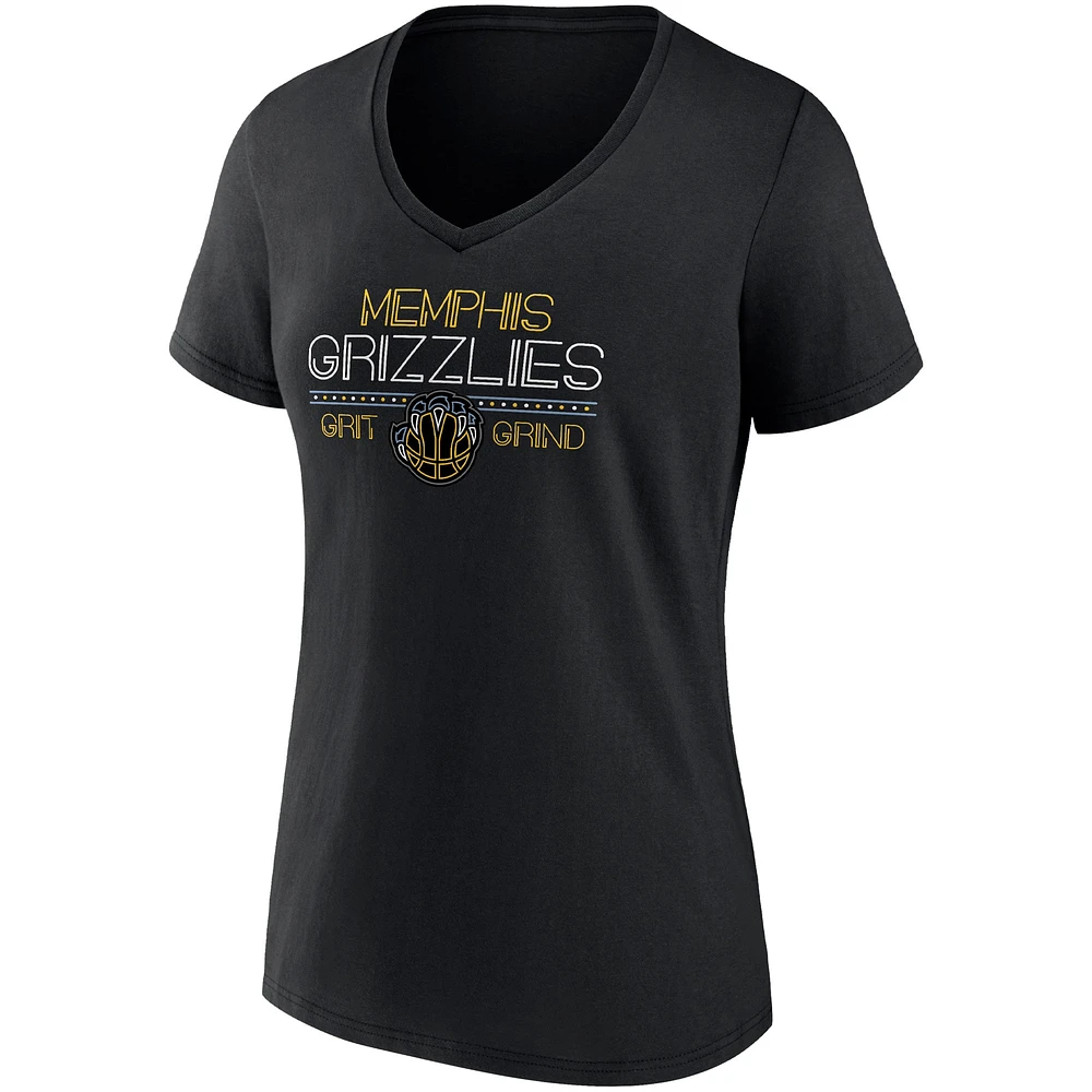 Women's Fanatics Black Memphis Grizzlies Hometown Collection Grit Grind V-Neck T-Shirt