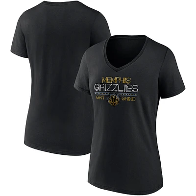 T-shirt noir à col en V Fanatics pour femmes Memphis Grizzlies Hometown Collection Grit Grind