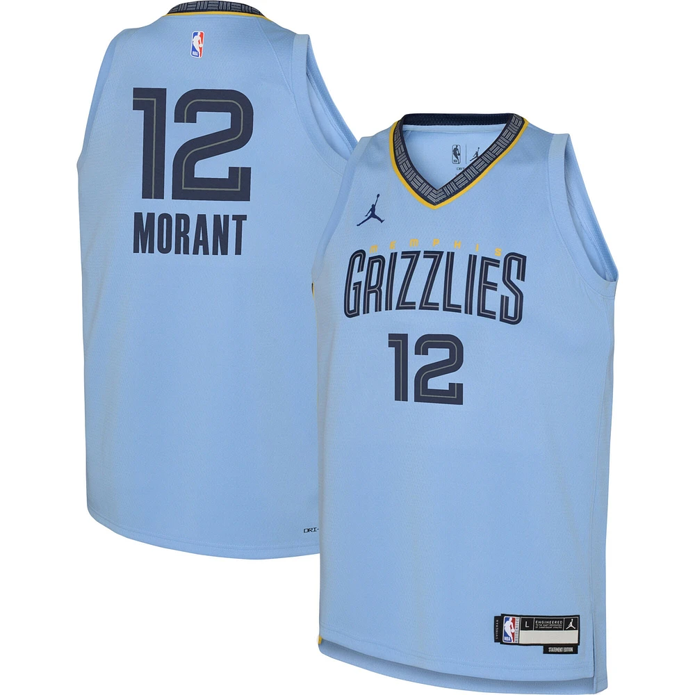 Youth Jordan Brand Ja Morant Light Blue Memphis Grizzlies Swingman Jersey - Statement Edition