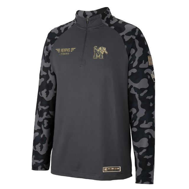 Colosseum Charcoal Memphis Tigers OHT Military Appreciation Long Range Raglan Quarter-Zip Jacket