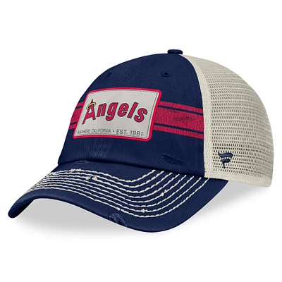 Men's Fanatics Navy/Natural California Angels Cooperstown Collection Heritage Stripe Trucker Adjustable Hat