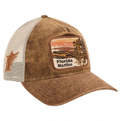 Casquette camionneur ajustable en forme de A pour homme New Era, marron foncé, motif Vintage Landscape 9TWENTY des Florida Marlins