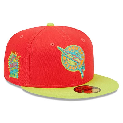 Casquette ajustée 59FIFTY pour homme New Era rouge/vert fluo Florida Marlins 1993 Inaugural Season Lava Highlighter Combo