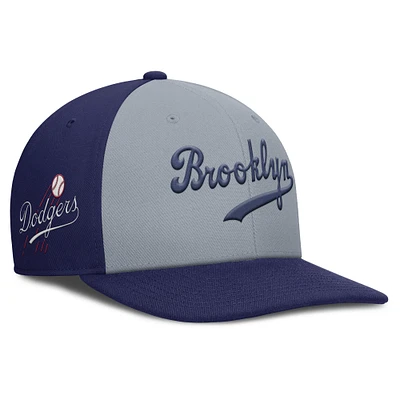 Casquette Nike Pro Performance Snapback Cooperstown Collection pour homme Gris/Bleu royal Brooklyn Dodgers