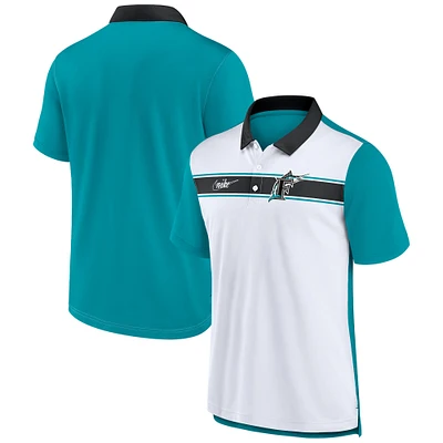 Men's Nike  White/Teal Florida Marlins Rewind Stripe Polo