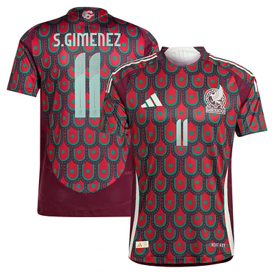 Maillot de joueur authentique adidas Santiago Giménez pour homme, bordeaux, équipe nationale du Mexique 2024 domicile
