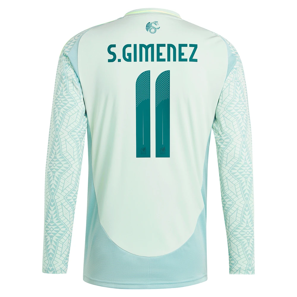 Men's adidas Santiago Giménez Green Mexico National Team 2024 Away Replica Player Long Sleeve Jersey