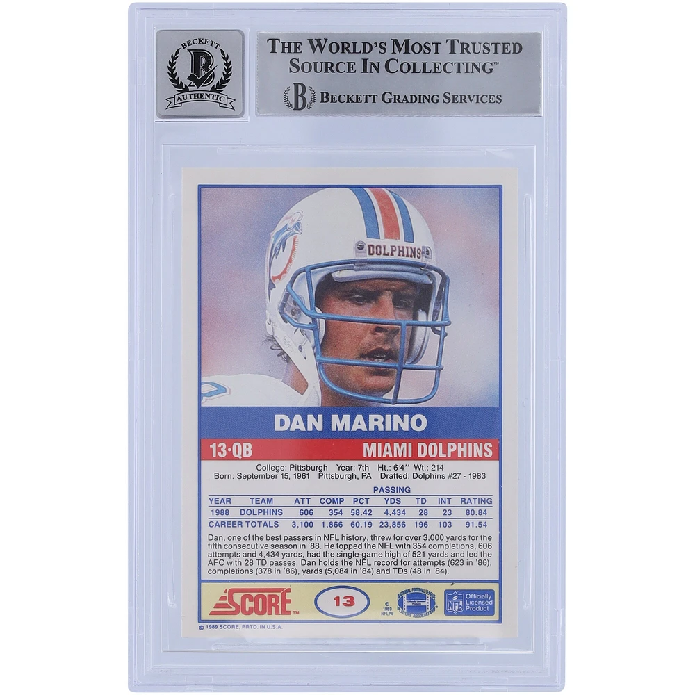 Dan Marino Miami Dolphins Autographed 1989 Score #13 Beckett Fanatics Witnessed Authenticated 10 Card