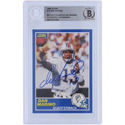 Carte authentifiée signée Dan Marino Miami Dolphins Score #13 Beckett 1989 Fanatics Witnessed