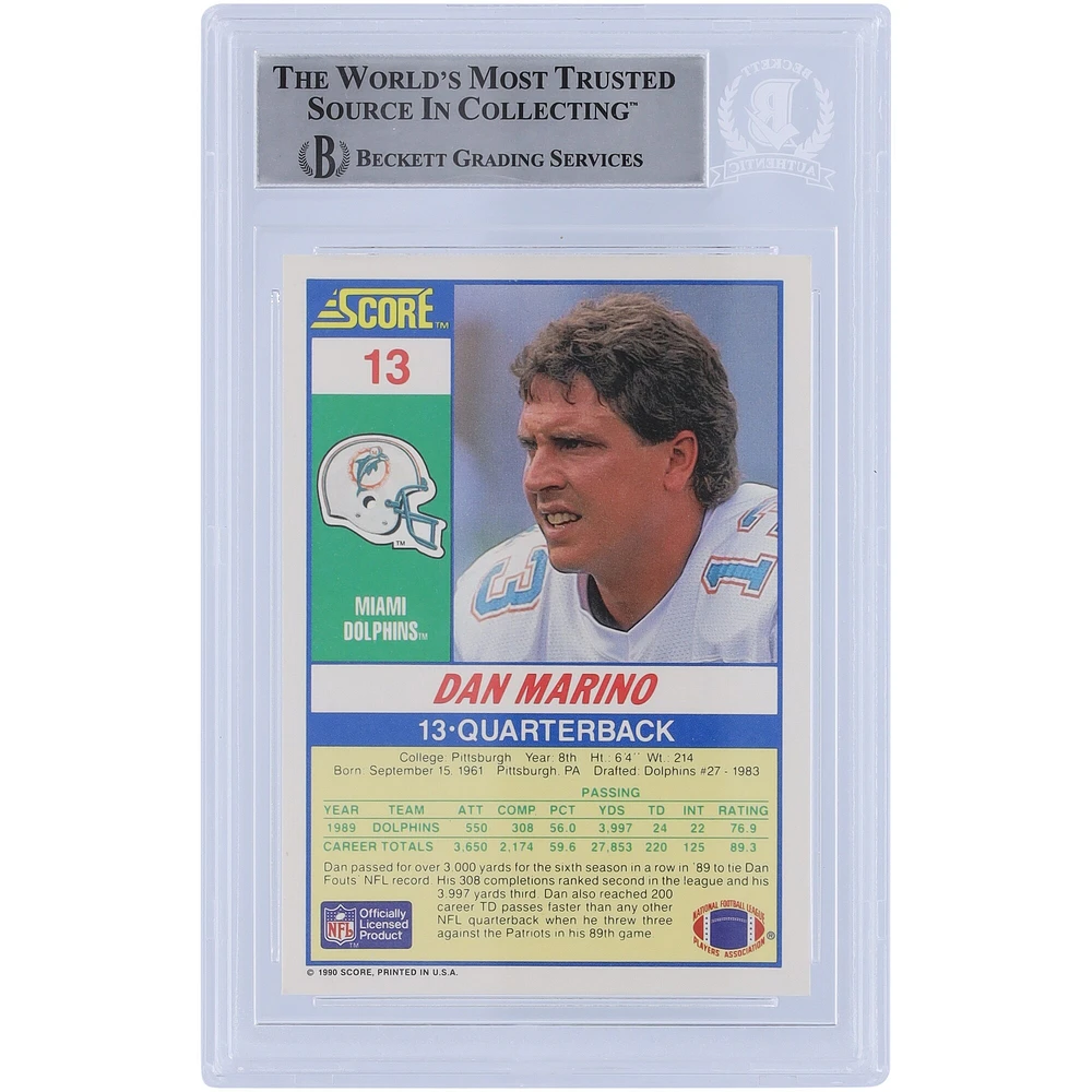 Dan Marino Miami Dolphins Autographed 1990 Score #13 Beckett Fanatics Witnessed Authenticated Card