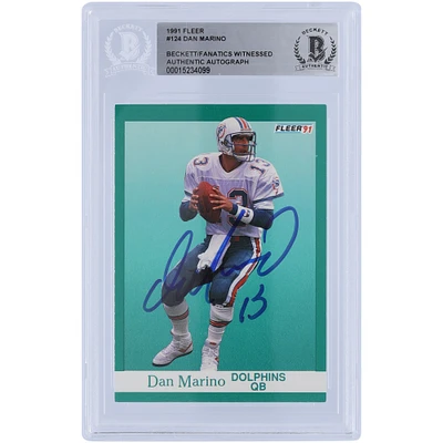 Carte authentifiée autographiée par Dan Marino Miami Dolphins Fleer #124 Beckett de 1991