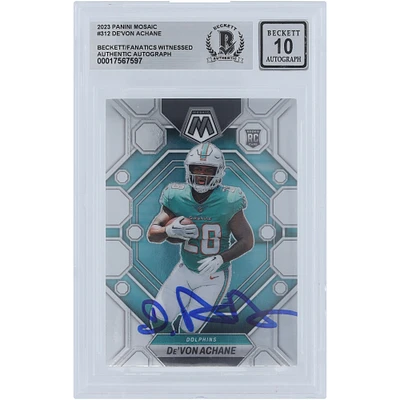 De'Von Achane Miami Dolphins Autographed 2023 Panini Mosaic #312 Beckett Fanatics Witnessed Authenticated 10 Rookie Card