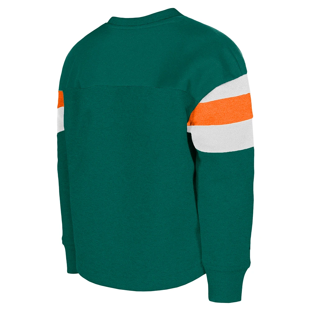 Girls Youth New Era Aqua Miami Dolphins Throwback Color Blocked Glitter Pullover Sweatshirt