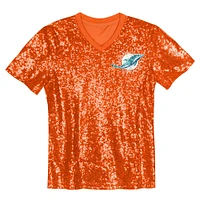 Girls Youth Tyreek Hill Orange Miami Dolphins Sequin V-Neck Fashion Jersey