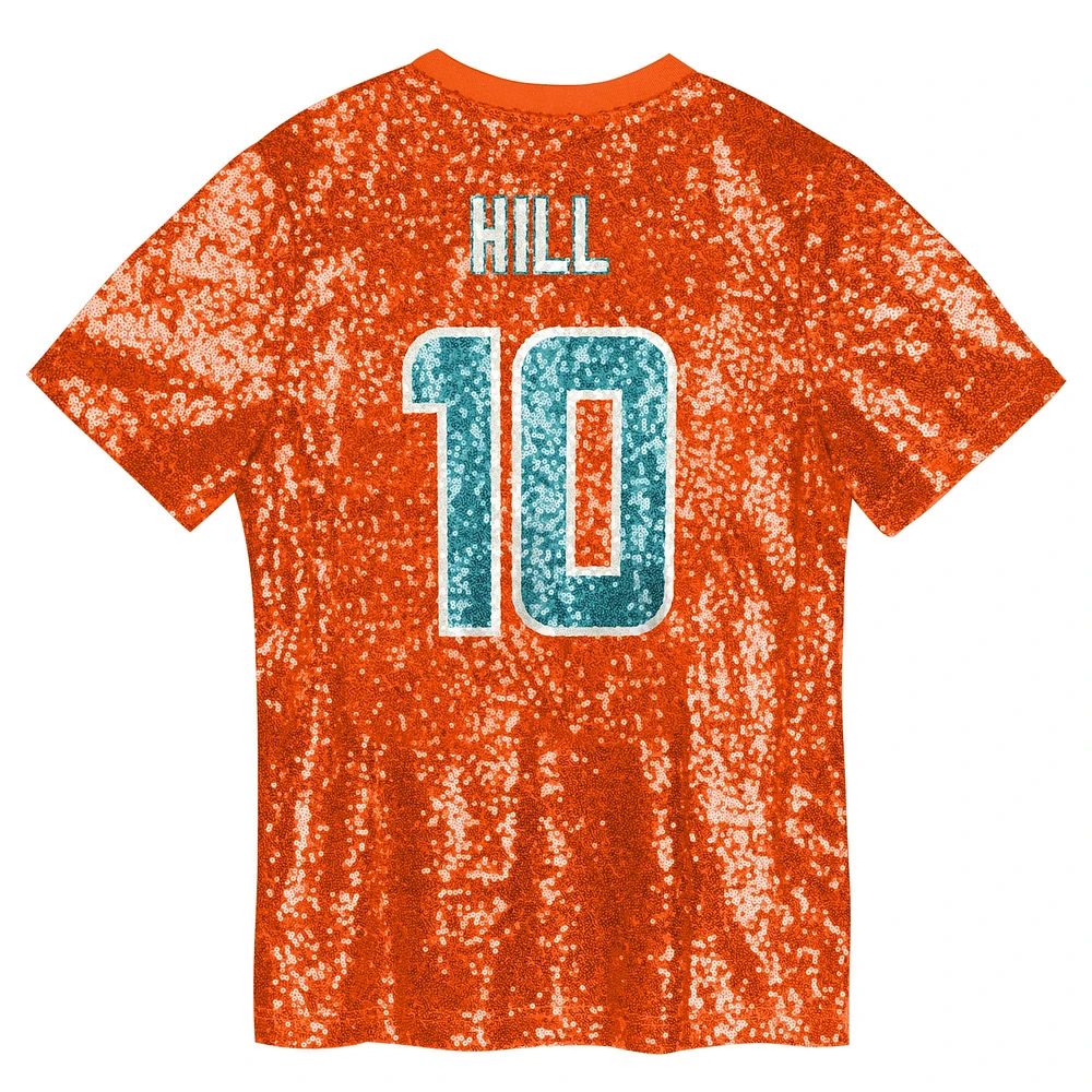 Girls Youth Tyreek Hill Orange Miami Dolphins Sequin V-Neck Fashion Jersey