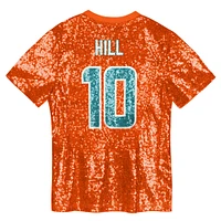 Girls Youth Tyreek Hill Orange Miami Dolphins Sequin V-Neck Fashion Jersey