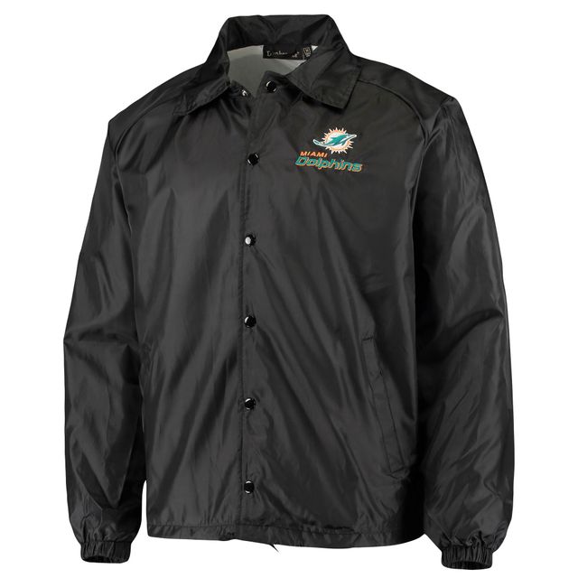 Veste coupe-vent raglan classique à boutons-pression pour hommes Miami Dolphins Coaches noire