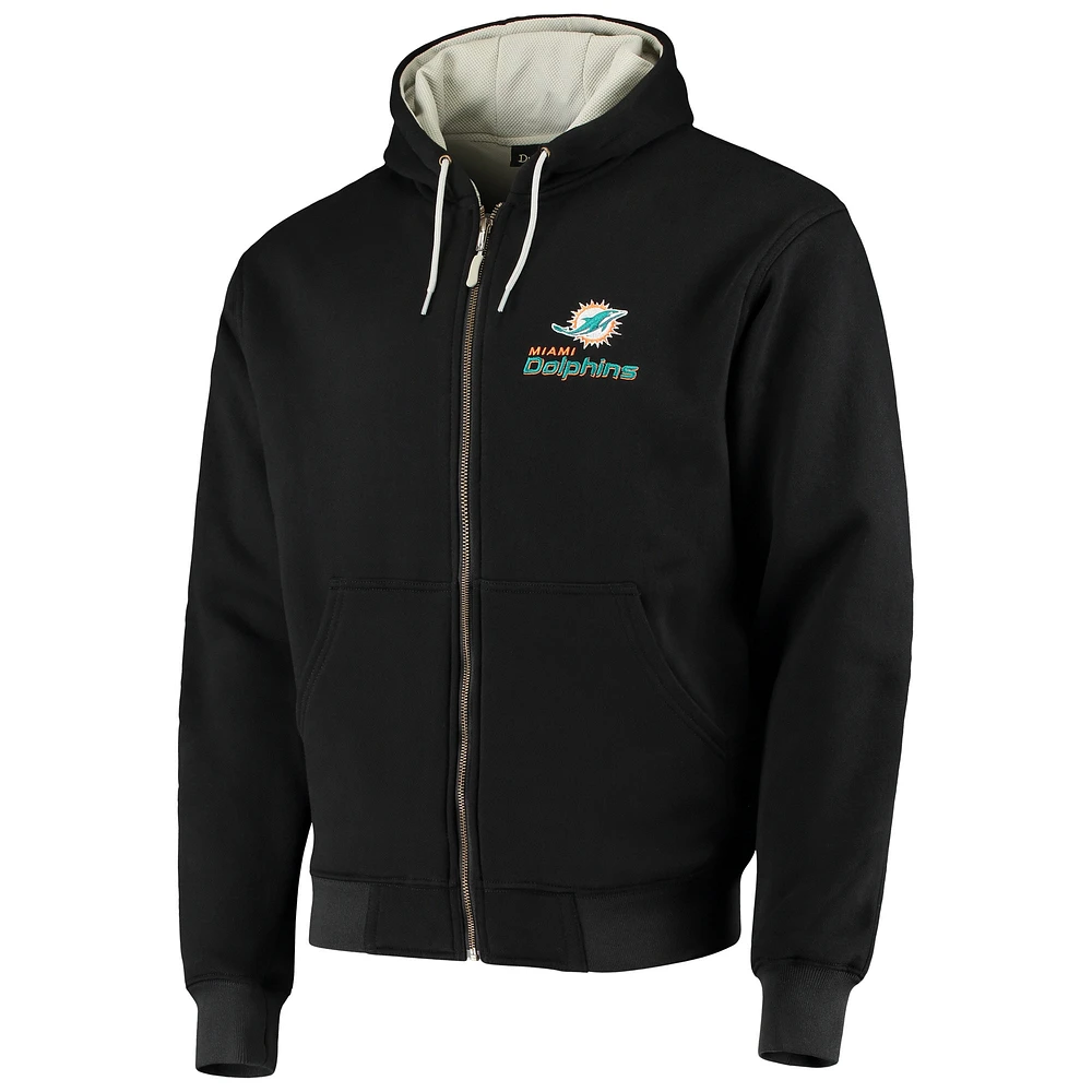 Men's Dunbrooke Black Miami Dolphins Craftsman Thermal-Lined Full-Zip Hoodie