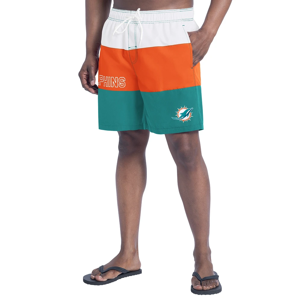 Men's G-III Sports by Carl Banks  Aqua/Orange Miami Dolphins Sunrise Volley Swim Shorts