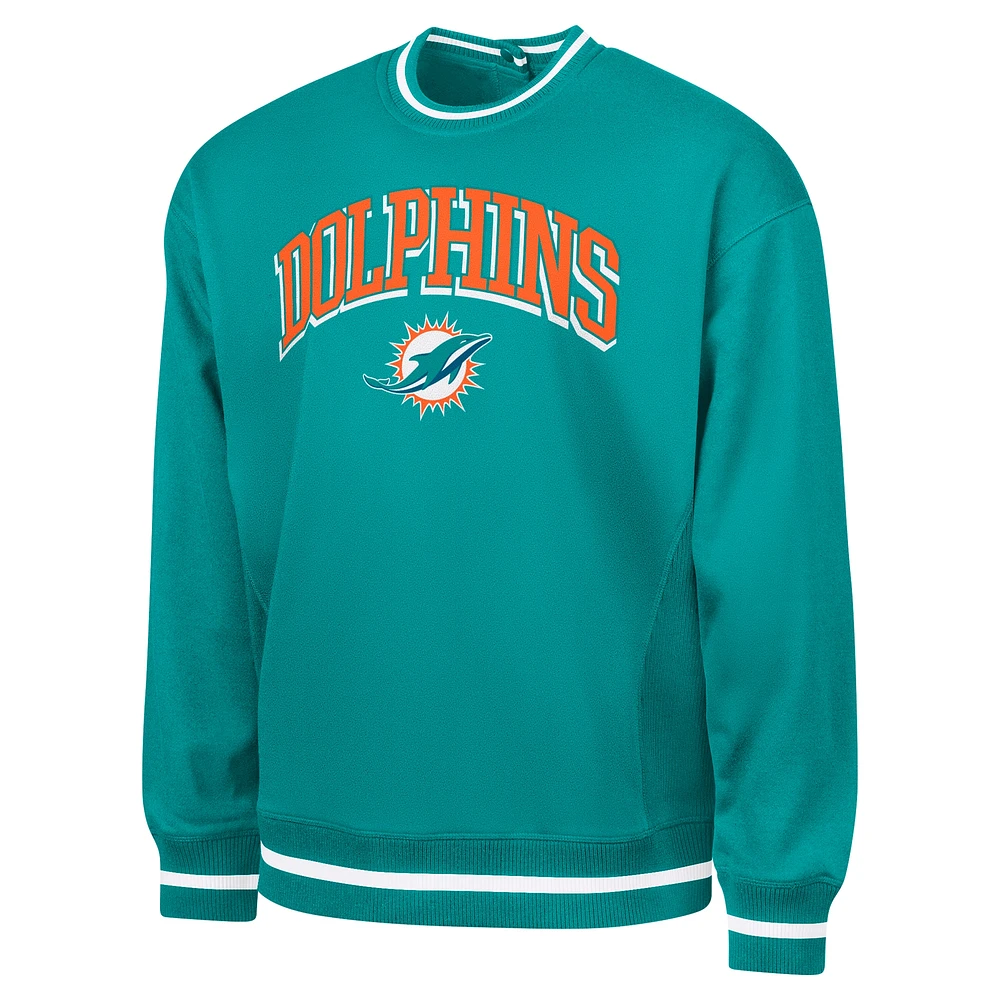Men's G-III Sports by Carl Banks Aqua Miami Dolphins Adaptive Blocker Fleece Pullover Sweatshirt