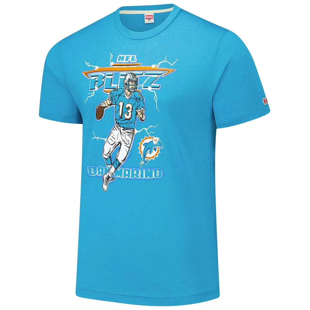 Men's Homage Dan Marino Aqua Miami Dolphins NFL Blitz Retired Player Tri-Blend T-Shirt