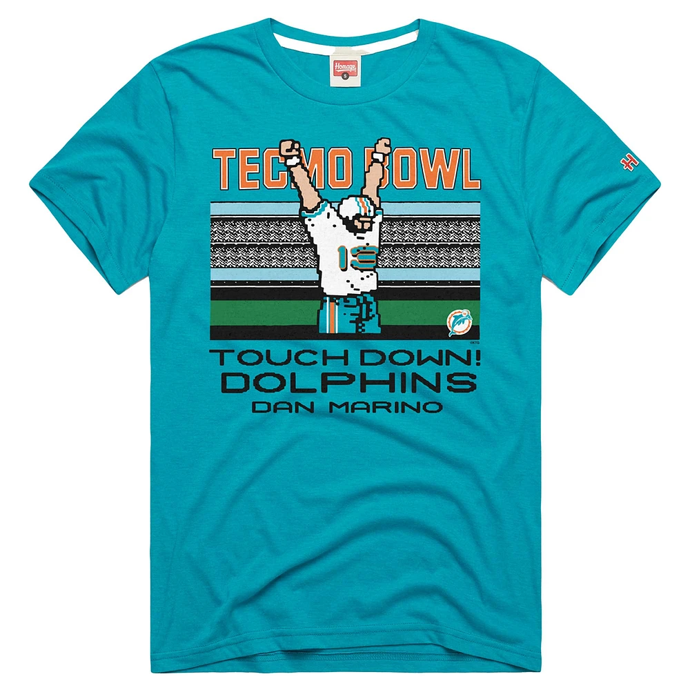Men's Homage Dan Marino Aqua Miami Dolphins Tecmo Bowl Retired Player Graphic Tri-Blend T-Shirt