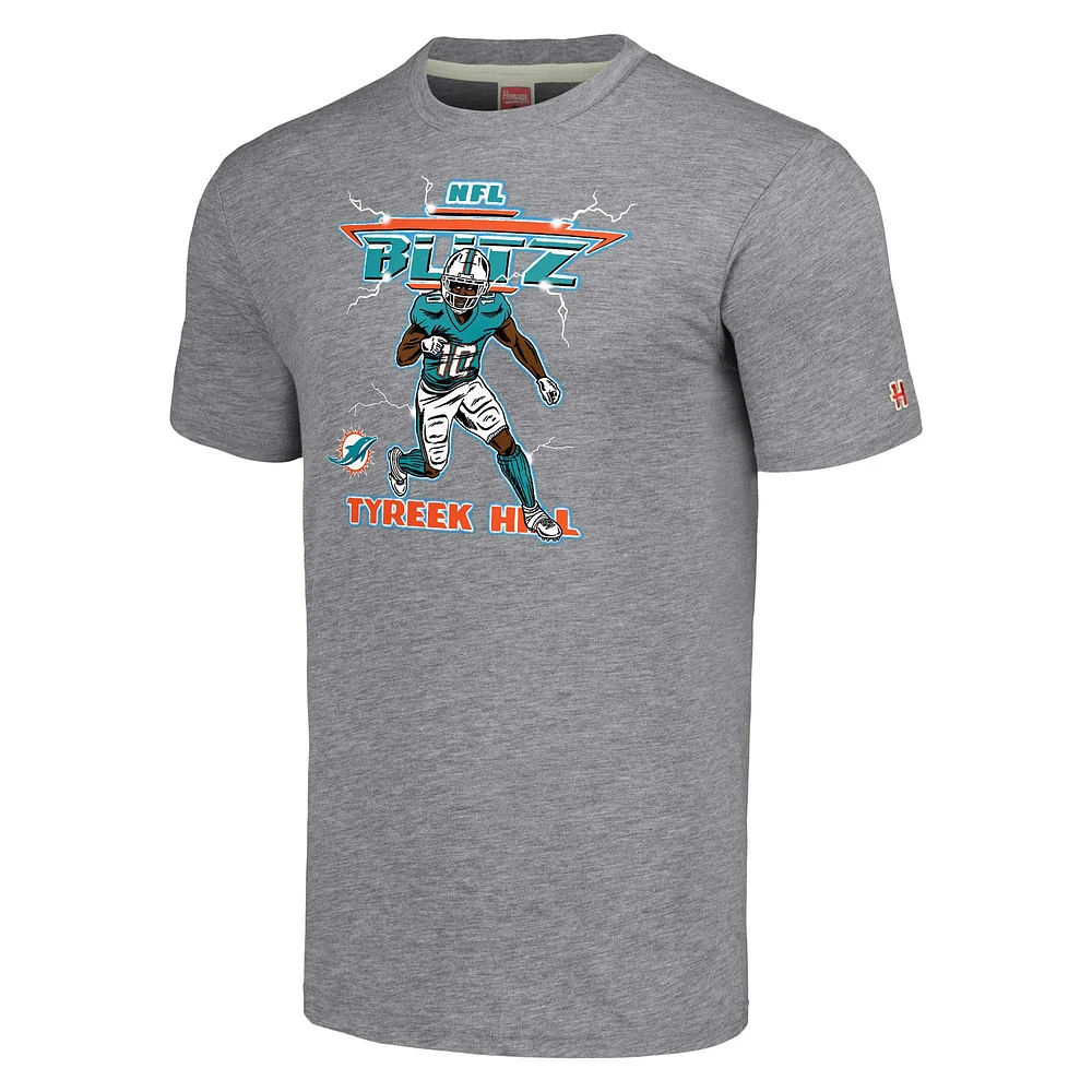 Men's Homage Tyreek Hill Heathered Gray Miami Dolphins NFL Blitz Player Tri-Blend T-Shirt