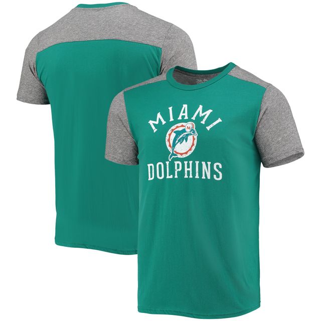 Majestic Threads Aqua/Heathered Gray Miami Dolphins Gridiron Classics Field Goal T-shirt flammé pour homme