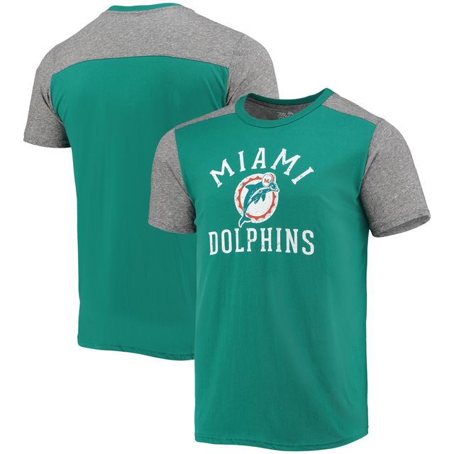 Majestic Threads Aqua/Heathered Gray Miami Dolphins Gridiron Classics Field Goal T-shirt flammé pour homme