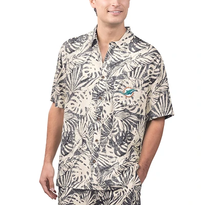Chemise boutonnée de fête à imprimé Monstera délavé au sable des Miami Dolphins Margaritaville pour hommes