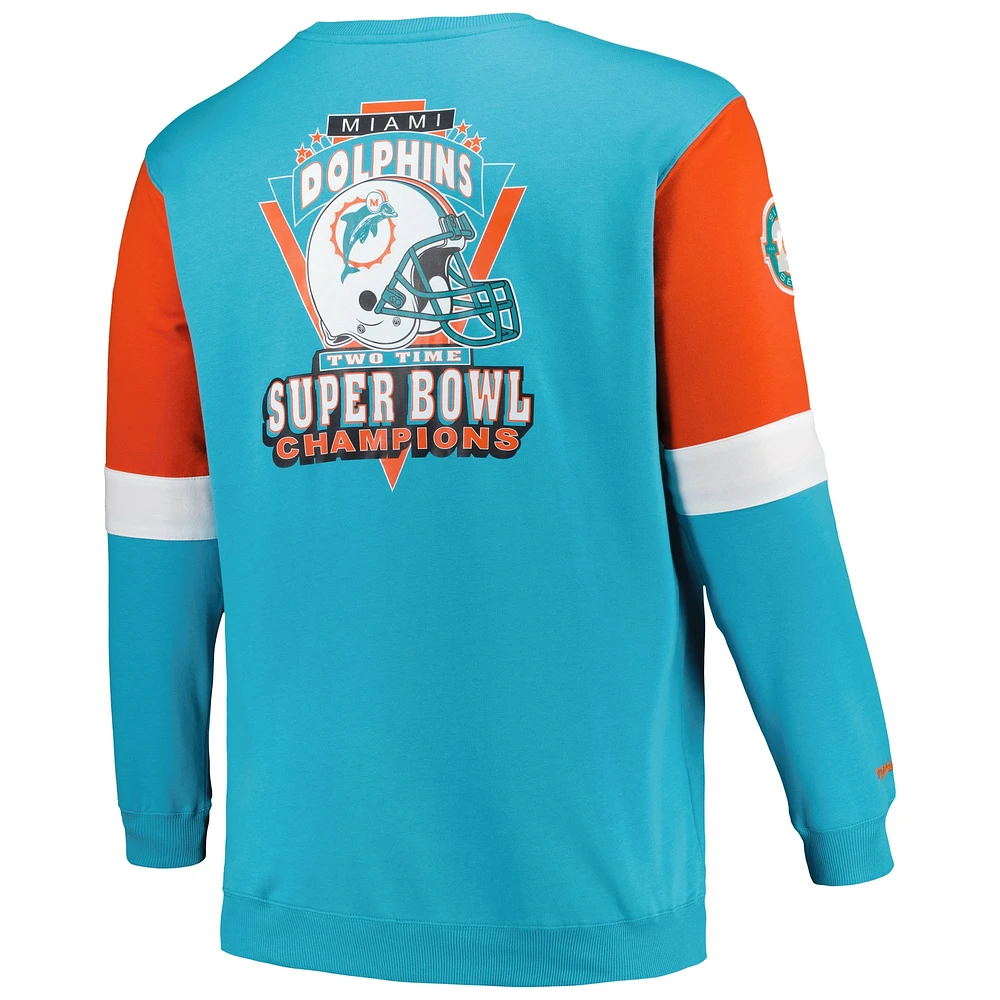 Men's Mitchell & Ness Aqua Miami Dolphins Big Tall Fleece Pullover Sweatshirt