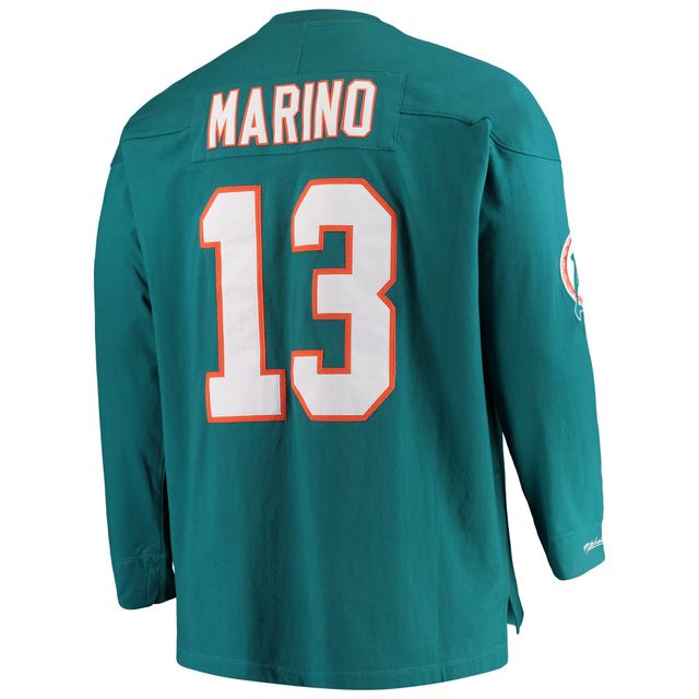 Haut à manches longues Mitchell & Ness Dan Marino Aqua Miami Dolphins Big Tall Retired Player Name Number pour homme