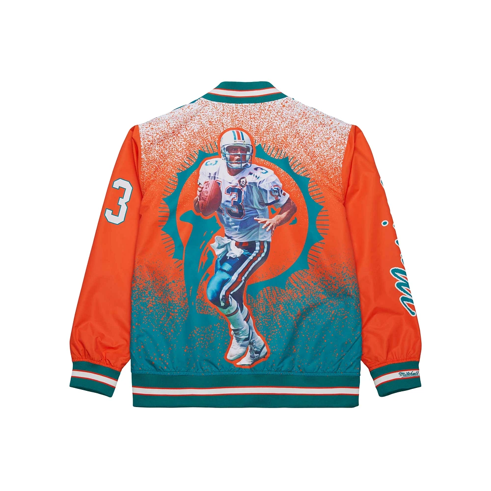 Men's Mitchell & Ness Dan Marino Aqua Miami Dolphins Retired Player Graphic Full-Zip Satin Jacket