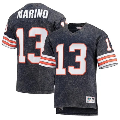 Mitchell & Ness Dan Marino Navy Miami Dolphins Nom et numéro du joueur retraité T-shirt délavé à l'acide pour hommes