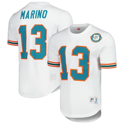 Haut en maille blanc pour homme avec nom et numéro de joueur retraité des Dolphins Miami Dan Marino Mitchell & Ness
