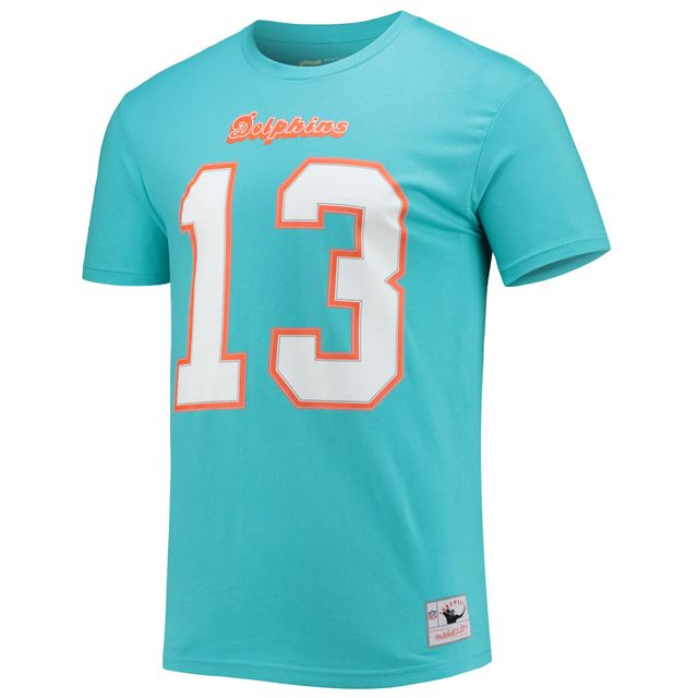 T-shirt avec nom et numéro du joueur à la retraite Mitchell & Ness Miami Dolphins Dan Marino Aqua pour homme