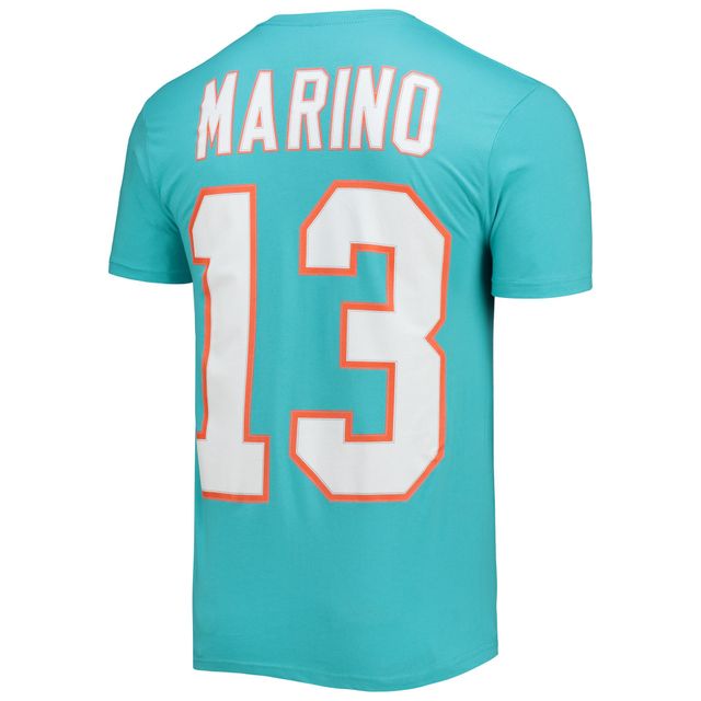 T-shirt avec nom et numéro du joueur à la retraite Mitchell & Ness Miami Dolphins Dan Marino Aqua pour homme