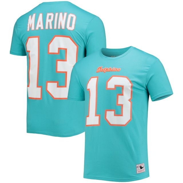 T-shirt avec nom et numéro du joueur à la retraite Mitchell & Ness Miami Dolphins Dan Marino Aqua pour homme