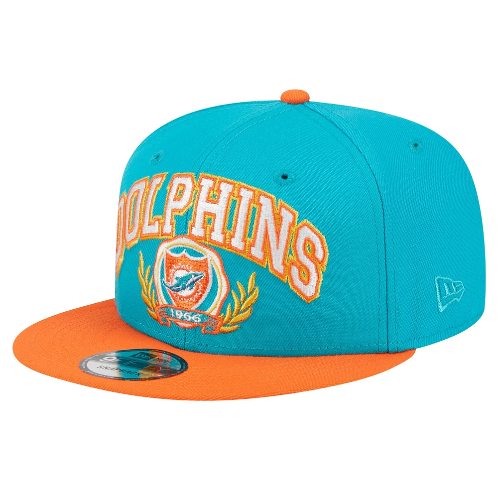 Casquette Snapback 9FIFTY de l'équipe Miami Dolphins New Era Aqua/Orange pour hommes