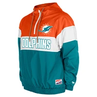 Men's New Era Aqua Miami Dolphins 3rd Down Raglan Quarter-Zip Windbreaker Jacket